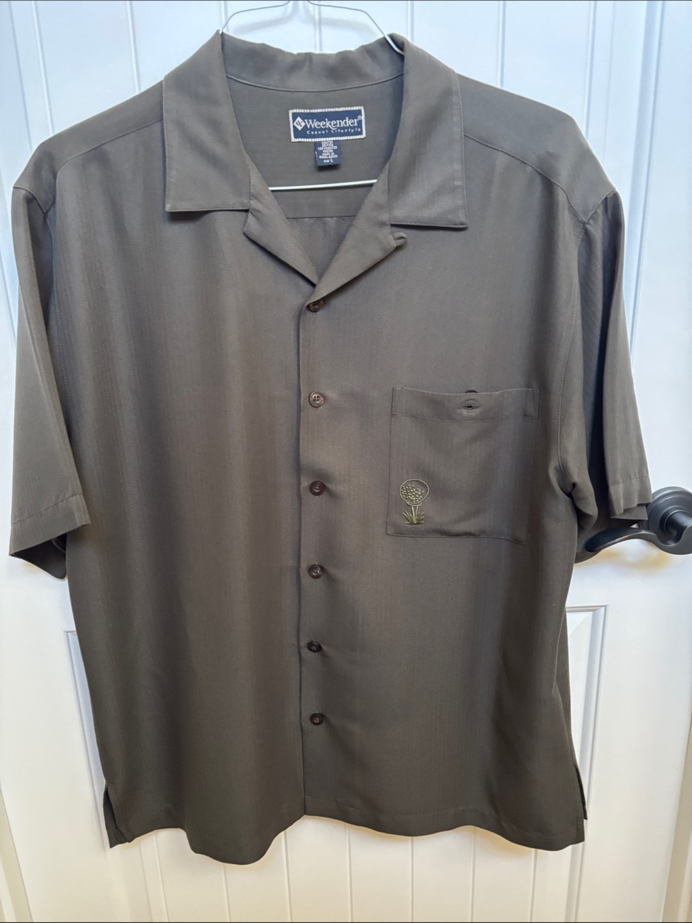 Weekenders Olive Green Short-Sleeve Camp Shirt with Chest Pocket